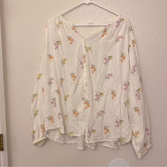 Old Navy white Lightweight Blouse top Floral Button Front Blouse plus size XXL - Picture 2 of 7